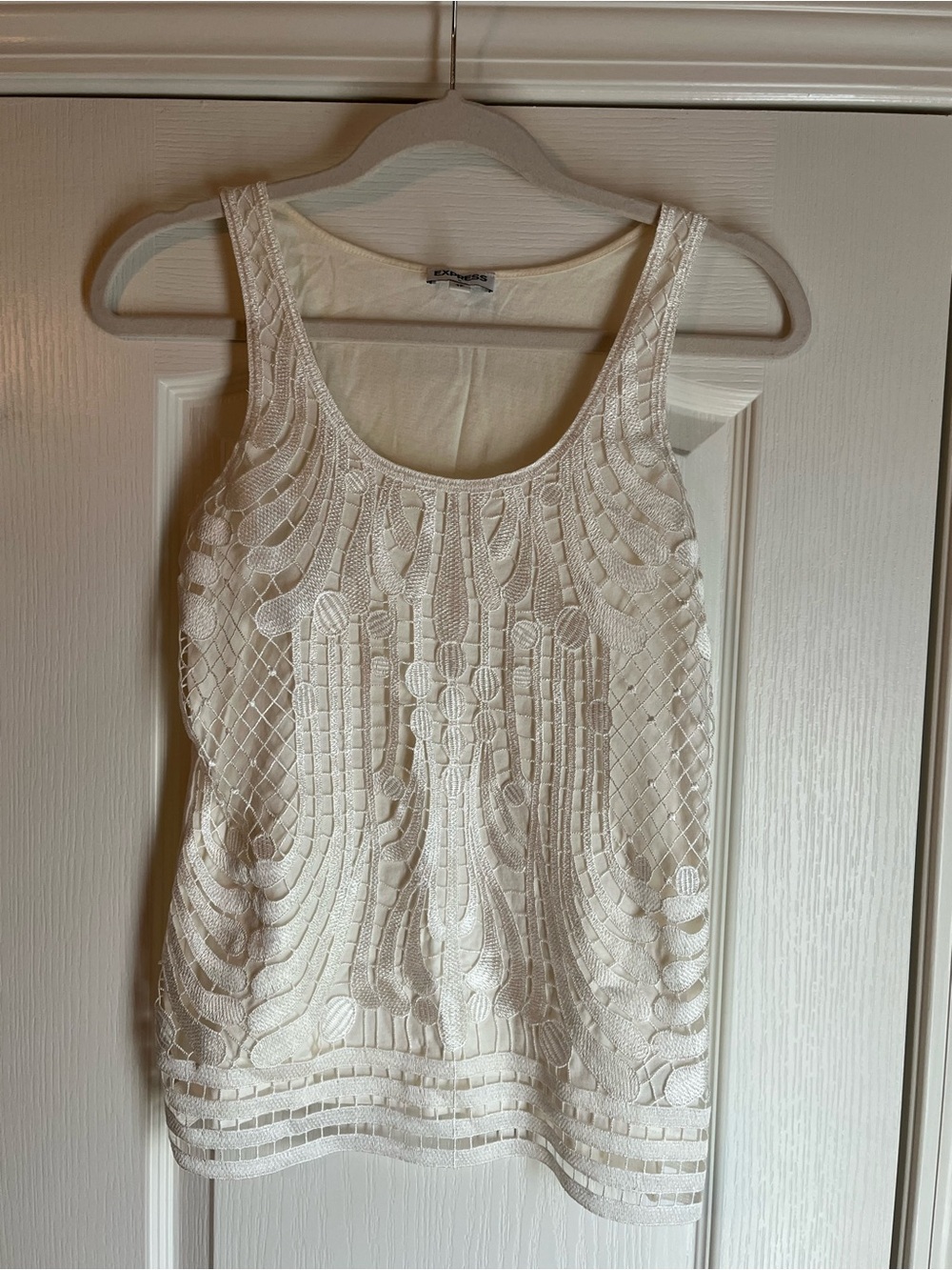 Express White Lace-Overlay Scoop Neck Tank